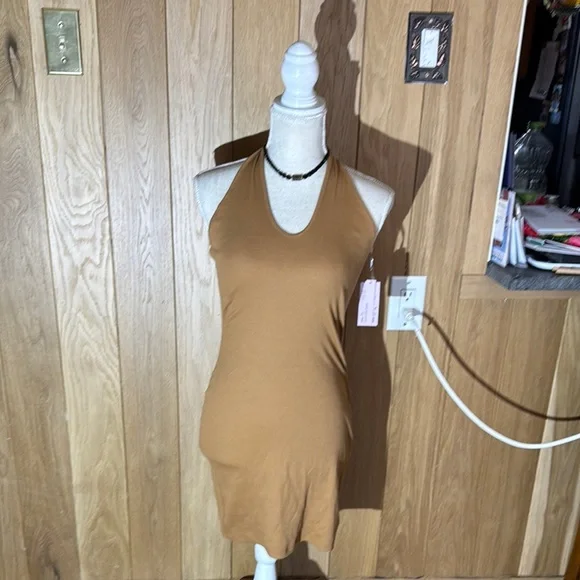 Wild Fable Tan Halter Bodycon Dress Med NWT - Picture 1 of 6